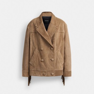 Coach Suede Fringe Jacket 暗ベージュ | COH865936