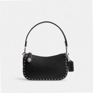 Coach Swinger Bag With Rivets シルバー 黒 | COH865391