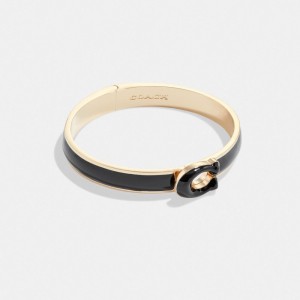 Coach Tabby Enamel Hinged Bangle ゴールド 黒 | COH866110