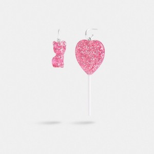 Coach The Lil Nas X Drop Cat And Heart Lollipop Mismatch Earrings シルバー ピンク | COH866114