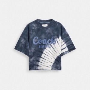 Coach Tie Dye Cursive Signature Cropped T Shirt In Organic Cotton ネイビー カラー | COH866006