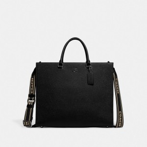 Coach Tote Bag 40 With Signature Canvas 黒 | COH866522