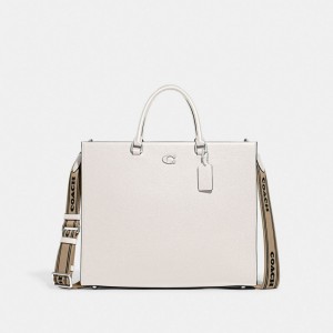 Coach Tote Bag 40 With Signature Canvas 白 | COH866526