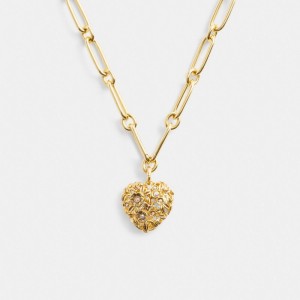 Coach Vintage Heart Pendant Chain Link Necklace ゴールド | COH866168