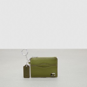 Coach Wavy Zip Card Case In Pebbled Coachtopia Leather With Key Ring オリーブ 緑 | COH865561