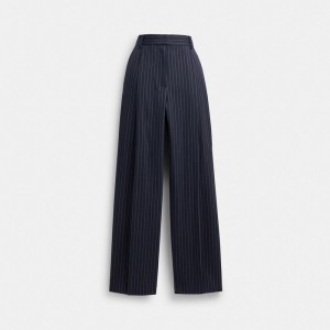 Coach Wide Leg Trousers ネイビー 白 | COH866033