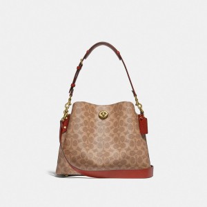 Coach Willow Shoulder Bag In Signature Canvas ブラウン 赤 | COH864906