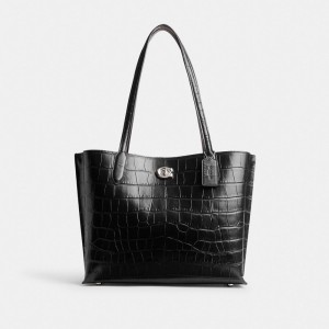 Coach Willow Tote Bag シルバー 黒 | COH865060