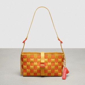 Coach Woven Checkerboard Shoulder Bag With Webbing 黄色 オレンジ | COH864870
