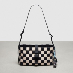 Coach Woven Checkerboard Shoulder Bag With Webbing 黒 白 | COH864802