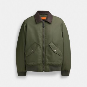 Coach Woven Jacket With Leather Collar 緑 | COH866862